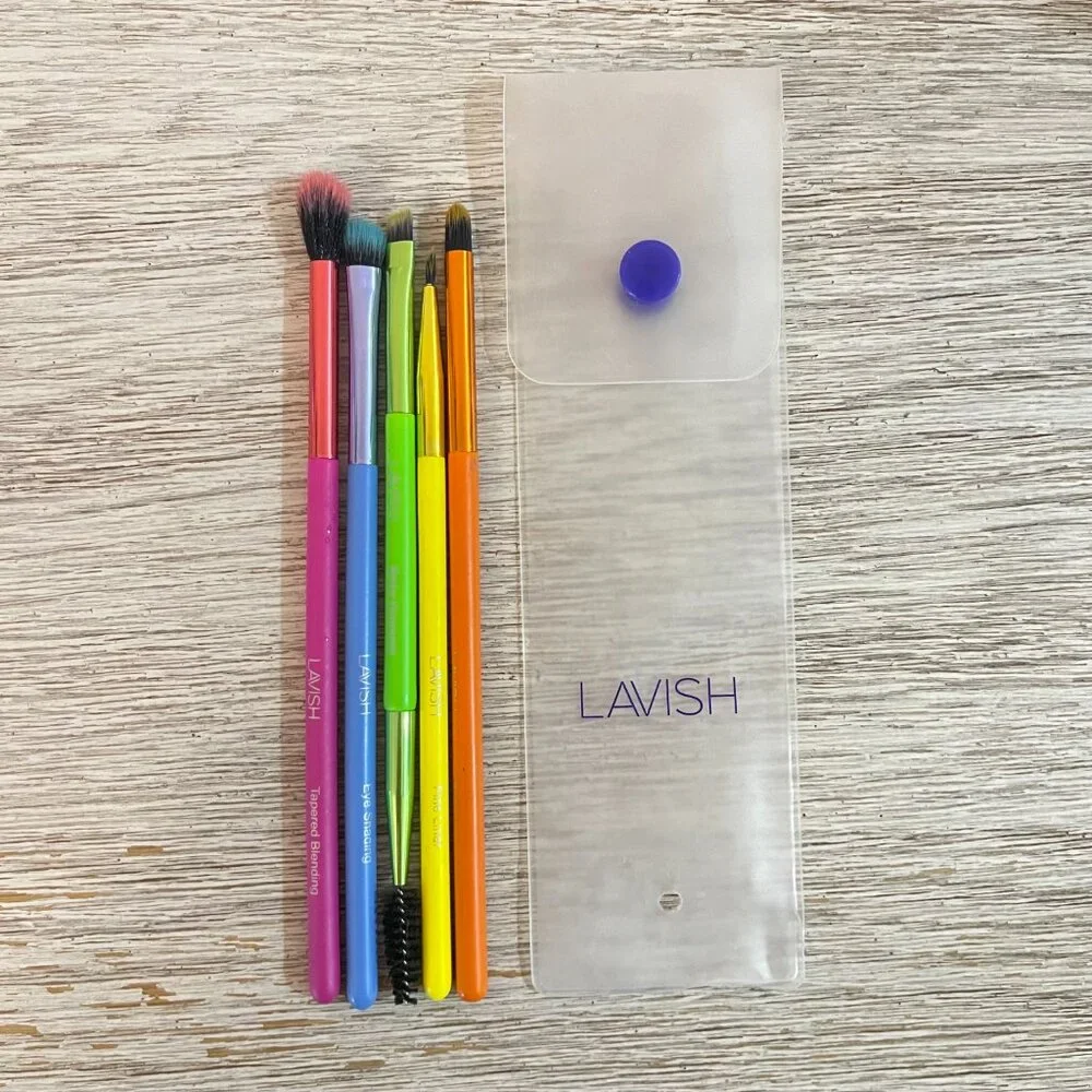 New Lavish Makeup Brush Set 5 Pc with Case Bright Neon Colors